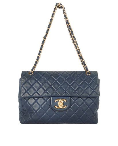 Chanel CC Quilted Jumbo Flap, &pound;3,500, Handbags, Blue, Lambskin Leather, Front view